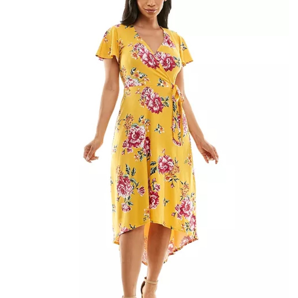 BCX Floral-Print Surplice High-Low Fit & Flare Dress | NWT